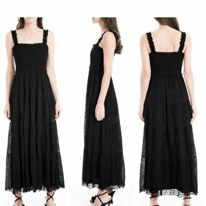 NWT Max Studio Black Lace-Accent Smocked Sleeveless Mesh type Maxi Dress size S